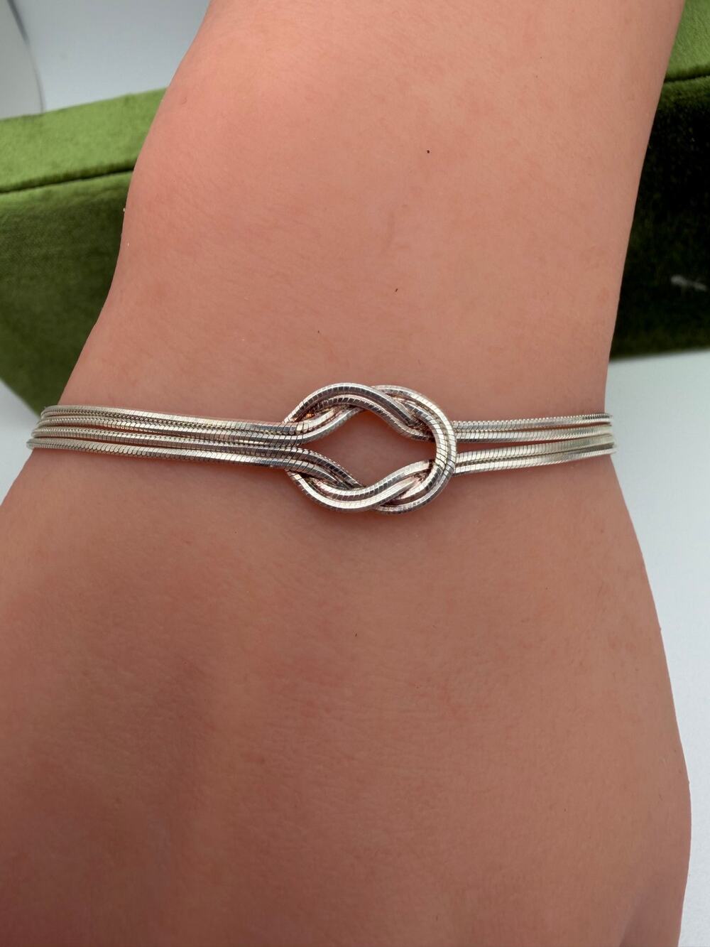 Art Deco Sterling Silver Multi Strand Knotted Mesh Bracelet